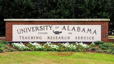 An entrance sign at the University of Alabama on November 5, 2013. The University of Alabama is a public research university located in Tuscaloosa, Alabama (Image via Shutterstock.com)
