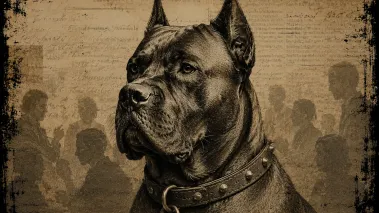 Illustration of a guard dog in sepia tone