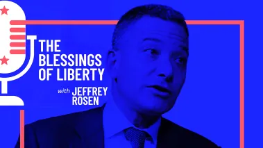 FIRE fellow Jeffrey Rosen on a blue background next to the words "Blessings of Liberty"