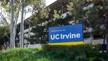 The official entrance sign for the University of California, Irvine, a prestigious public research university located in Orange County, California. (Image via Shutterstock.com)