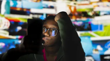 student using social media