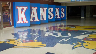 University of Kansas Jayhawks basketball arena interior in Lawrence. (Image via Shutterstock.com)