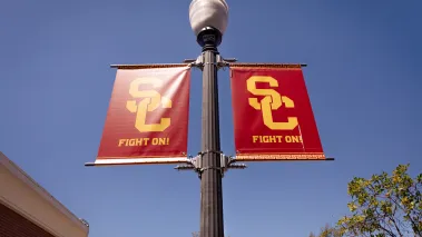 Banners at the campus of University of Southern California in Los Angeles. (Image via Shutterstock.com)