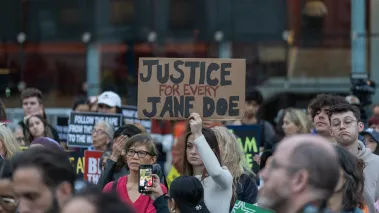 Hundreds of women gathered at Foley Square demanding the end to sexual violence against women in New York City on October 8, 2026.