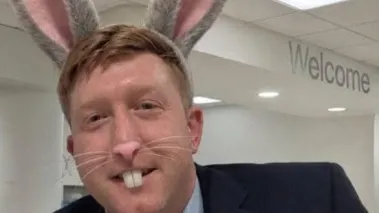 Wolverhampton Tory councillor Simon Bennett wearing bunny ears