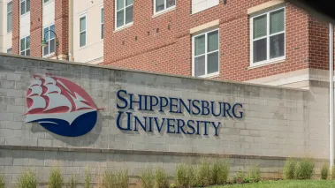 Shippensburg University campus entrance sign in Pennsylvania (Image via Shutterstock.com)