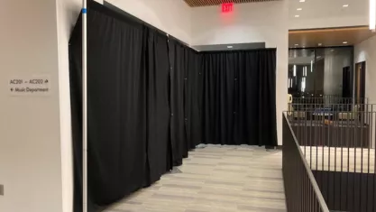 Black curtains covered the Law Warschaw Gallery’s glass walls over the weekend 