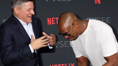 Ted Sarandos (left) and Dave Chappelle at the Netflix Kick-Off Event