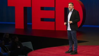 Greg Lukianoff delivering his TED Talk on April 9, 2025