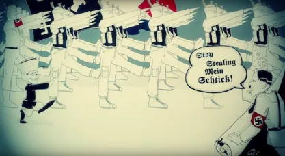 Painting of NAZIs marching through the streets