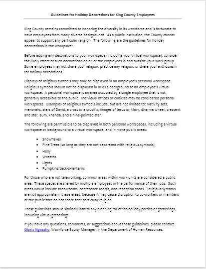 Guidelines for Holiday Decorations for King County Employees