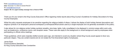 King County Email to FIRE Supporters, December 16, 2022