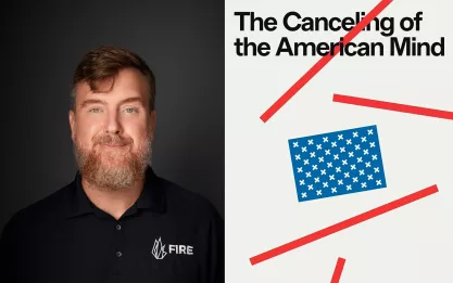 Greg Lukianoff and book cover to Canceling of the American Mind