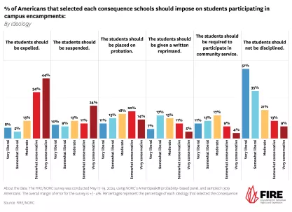 Bar graph showing what Americans think the punishment should be for certain kinds of protest