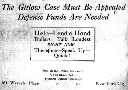 Appeal for Donations to Defend Benjamin Gitlow published by The Communist Labor Party of the United States