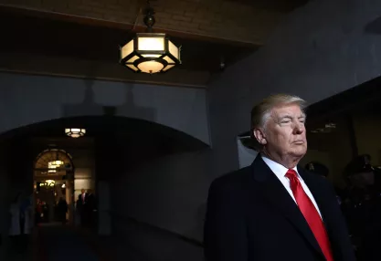  President-elect Donald Trump arrives on the West Front of the U.S. Capitol for his presidential inauguration ceremony in 2017