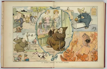 Anthony Comstock cartoon "The Village Nuisance" in Puck magazine