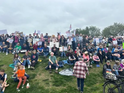 Protestors at "Hands Off" rally in Washington DC on April 5, 2025