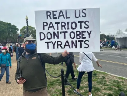 Protestors at "Hands Off" rally in Washington DC on April 5, 2025