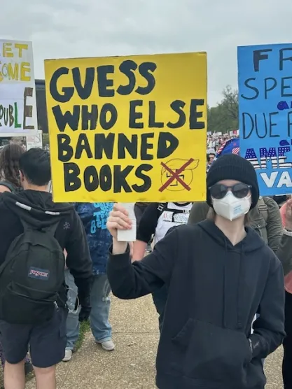 Protestors at "Hands Off" rally in Washington DC on April 5, 2025