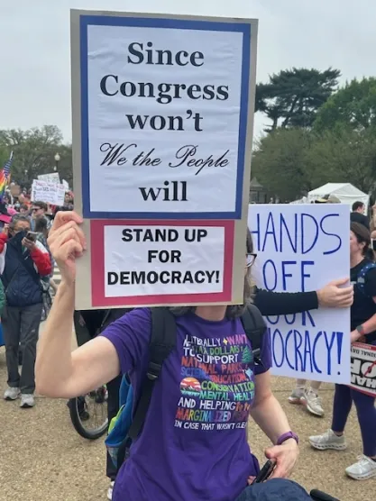Protestors at "Hands Off" rally in Washington DC on April 5, 2025