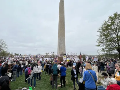 Protestors at "Hands Off" rally in Washington DC on April 5, 2025