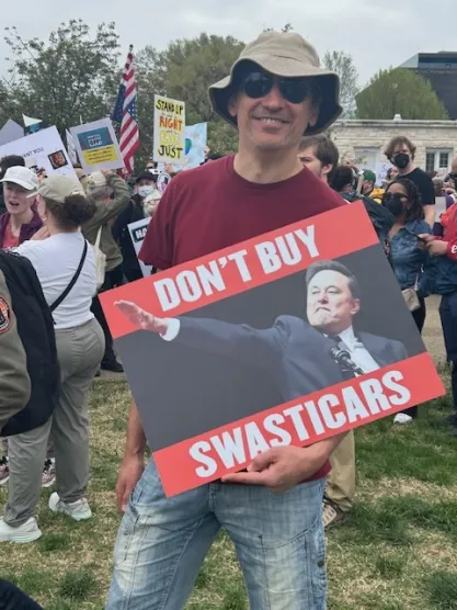 Protestors at "Hands Off" rally in Washington DC on April 5, 2025