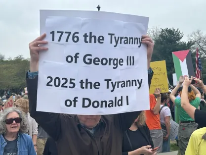 Protestors at "Hands Off" rally in Washington DC on April 5, 2025