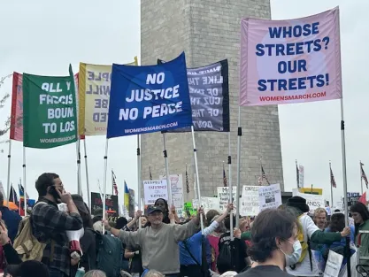 Protestors at "Hands Off" rally in Washington DC on April 5, 2025