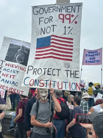 Protestors at "Hands Off" rally in Washington DC on April 5, 2025