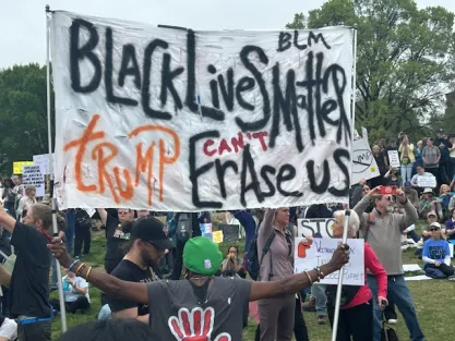 Protestors at "Hands Off" rally in Washington DC on April 5, 2025