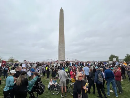 Protestors at "Hands Off" rally in Washington DC on April 5, 2025