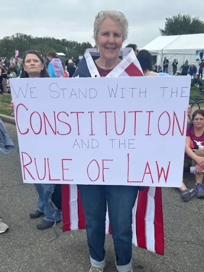 Protestors at "Hands Off" rally in Washington DC on April 5, 2025