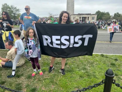 Protestors at "Hands Off" rally in Washington DC on April 5, 2025