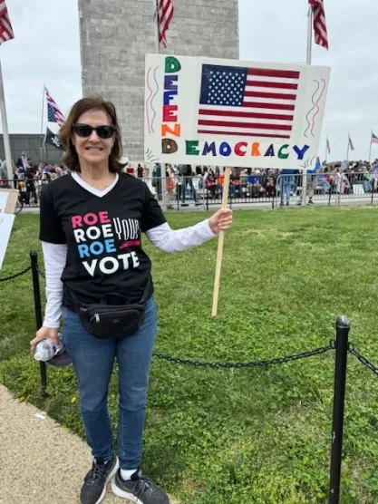 Protestors at "Hands Off" rally in Washington DC on April 5, 2025