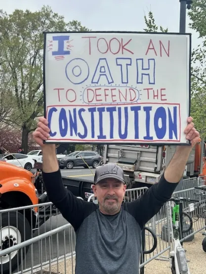 Protestors at "Hands Off" rally in Washington DC on April 5, 2025