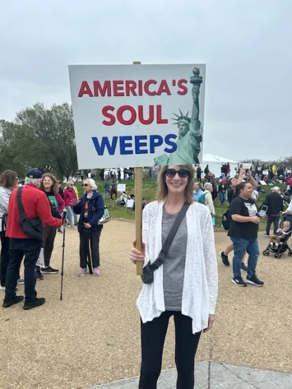 Protestors at "Hands Off" rally in Washington DC on April 5, 2025