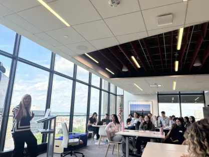 Chief People Officer Cait Scanlan speaks to 2025 Free Speech Forum Counselors in Philadelphia headquarters