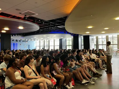 Students attending FIRE's 2025 Free Speech Forum in a lecture hall on the American University campus in Washington, DC