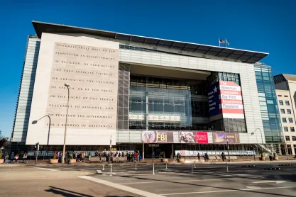 Facade of the Newseum on Pennsylvania Avenue on December 12, 2017 in Washington, DC