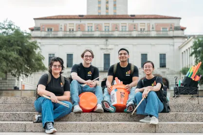Members of the UT-Austin chapter of the Society of Unconventional Drummers