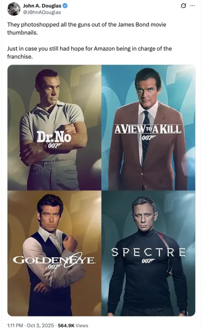 X screenshot: Amazon edits of James Bond movie posters