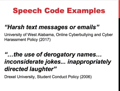 "Speech code examples" from Greg Lukianoff's testimony before House Judiciary Committee