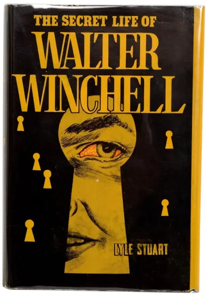 First edition cover of "The Secret Life of Walter Winchell" by Lyle Stuart showing an eye peeping through a keyhole