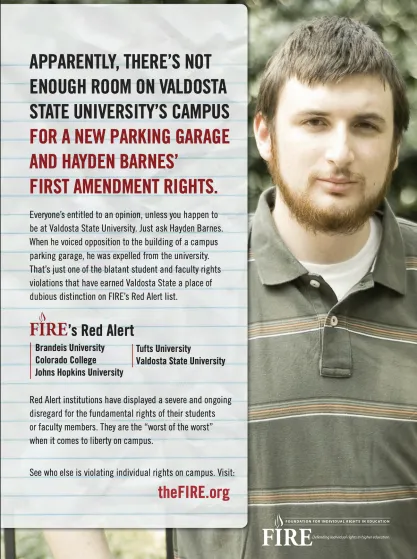 FIRE ad in 2009 US News and World Report featuring Hayden Barnes Valdosta Stat