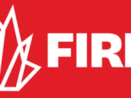FIRE in all capitals in white letters on a red background