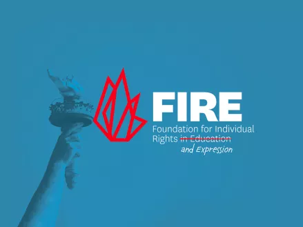 New FIRE logo with large margins with "Education" crossed out and "Expression" written in.