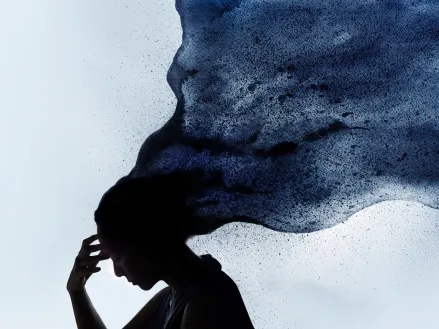 Stressed Woman Silhouette cloud of distress inside her Head