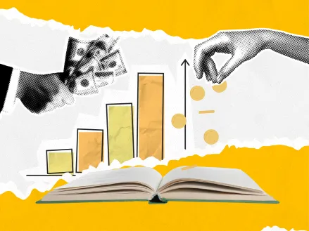 Clip art collage including cash and bar graphs, indicating funding and fees.