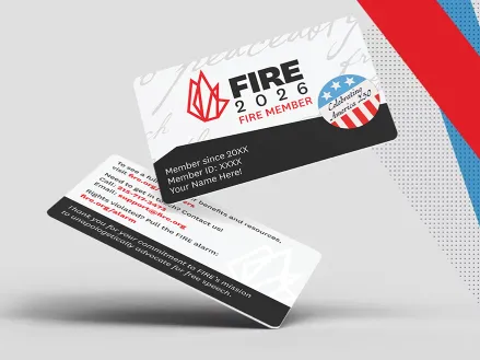 Two FIRE membership cards with the year 2026 on the front